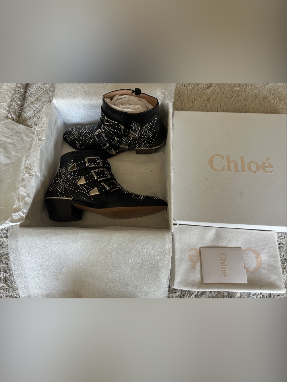 Chloe Susanna black leather silver studded ankle boots 7 / 7.5 - Picture 2 of 7